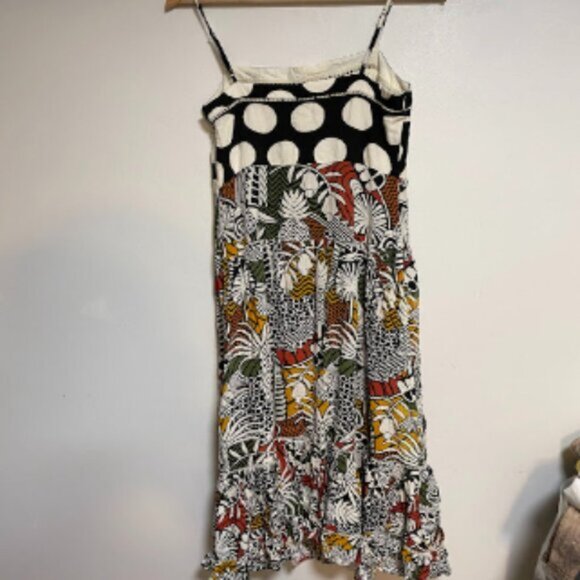 FARM Rio for Anthropologie Black Polka Dot Multi-Print Tiered Midi Dress Size M - Picture 9 of 9